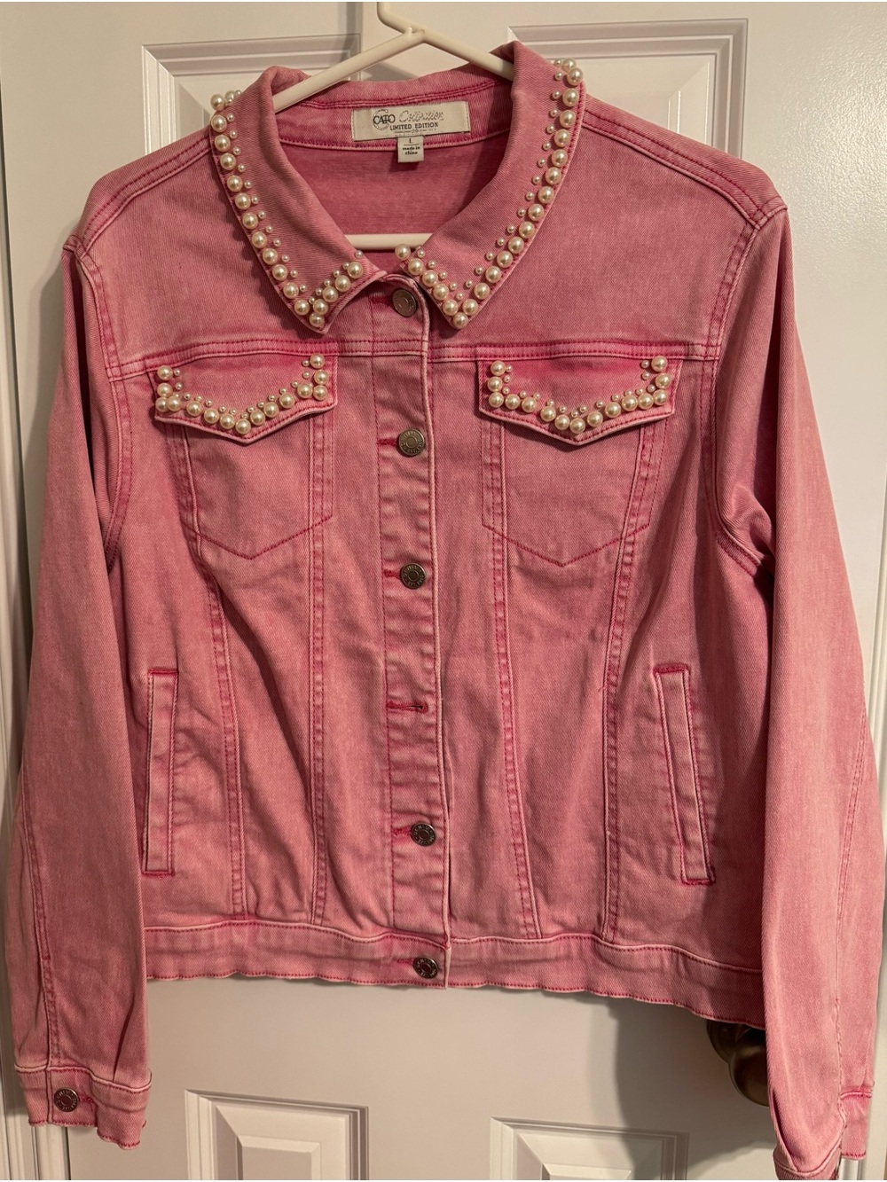 Cato Pink Pearl-Trim Denim Jacket